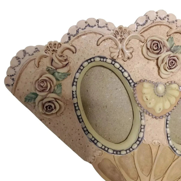 Victorian Hand Painted Rose Design Fan Double Photo Frame for 2x3 Photos - Picture 10 of 10